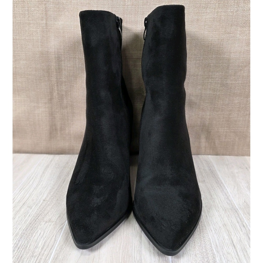 Coutgo Women's Almond Toe Mid Calf Black Suede Platform Booties Boots Size 8‎